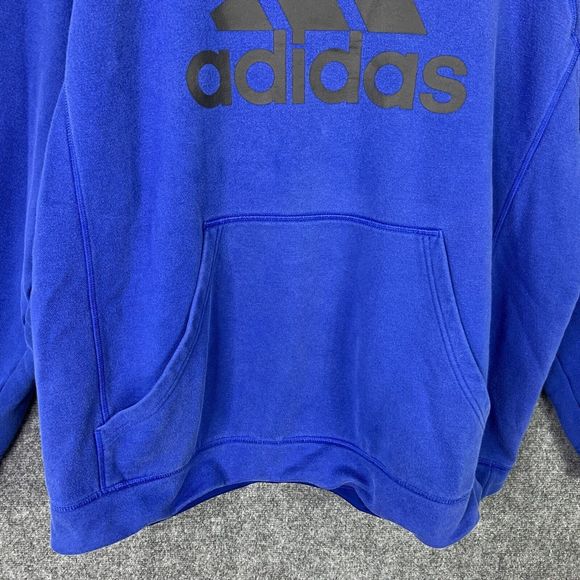 Adidas Big Logo Hooded Sweatshirt Royal Blue Pullover Heavy Warm Size 2XL - Picture 3 of 13